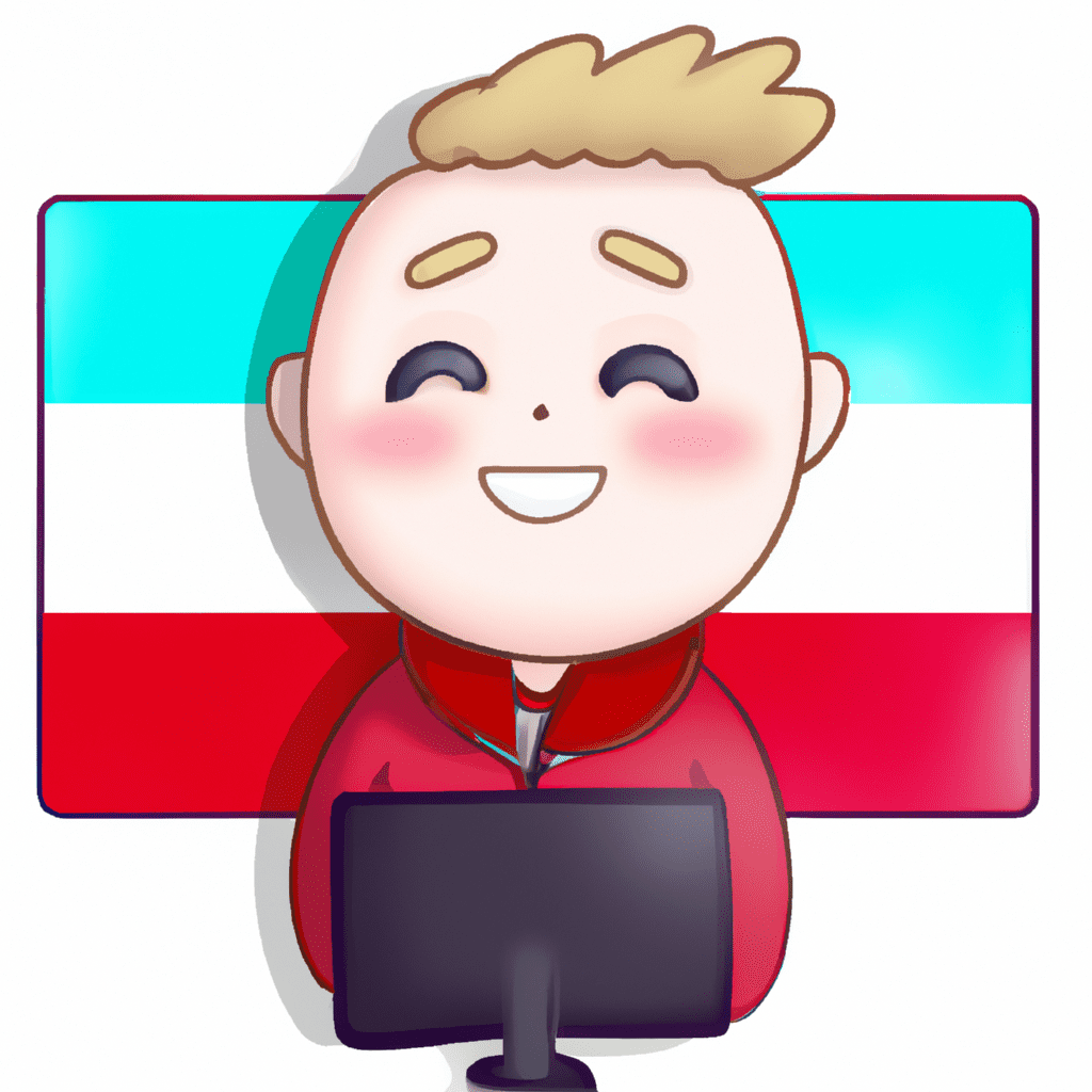 illustration of young IT man, modern design, for the web, cute, happy, high resolution, trending in artstation, smile, poland flag