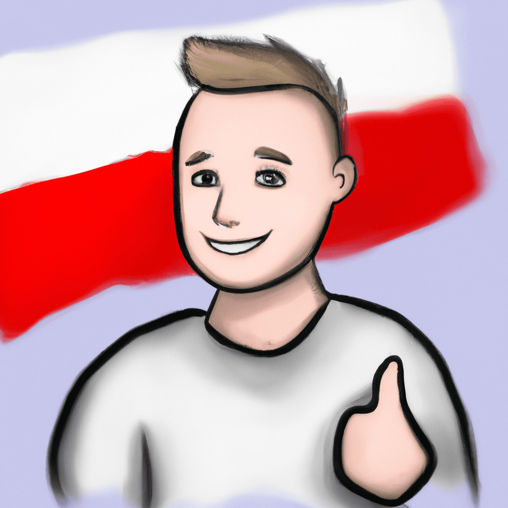 illustration of young IT man, modern design, for the web, cute, happy, high resolution, trending in artstation, smile, poland flag