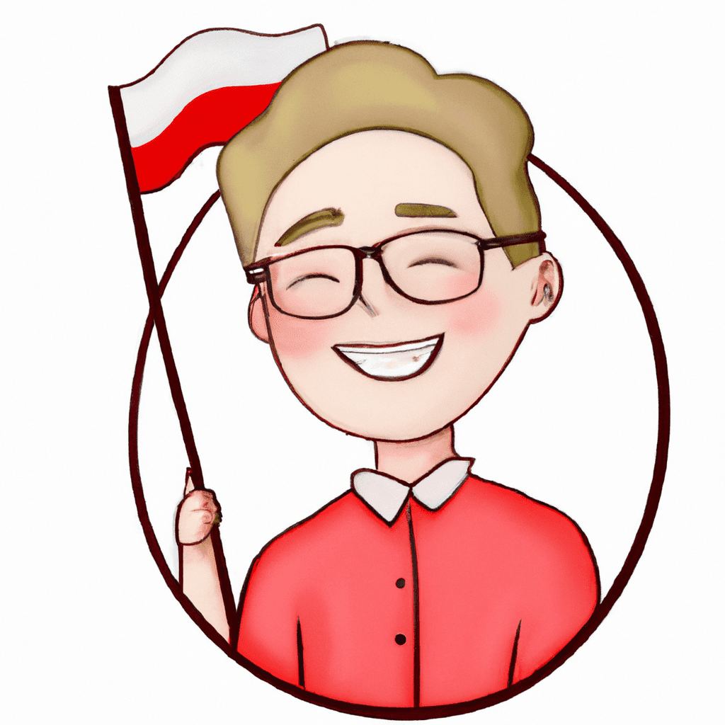 illustration of young IT man, modern design, for the web, cute, happy, high resolution, trending in artstation, smile, poland flag